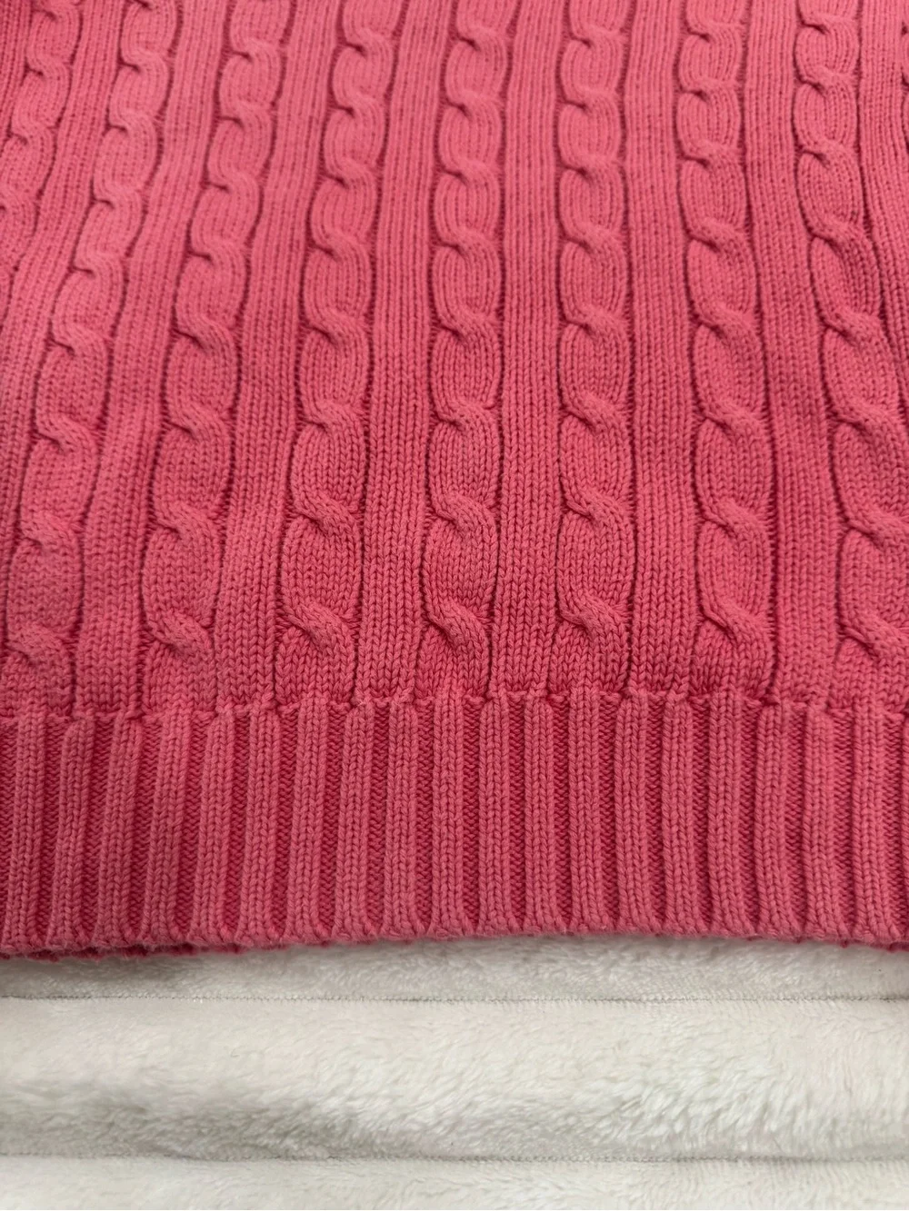 Ralph Lauren Sport Women’s Small Coral Pink Cable Knit V-Neck Cotton Sweater
